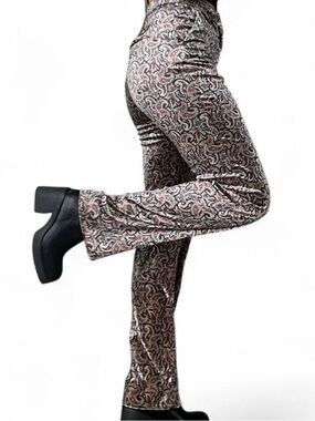 Paisley Print Velvet Flare Pants - Pink Multi